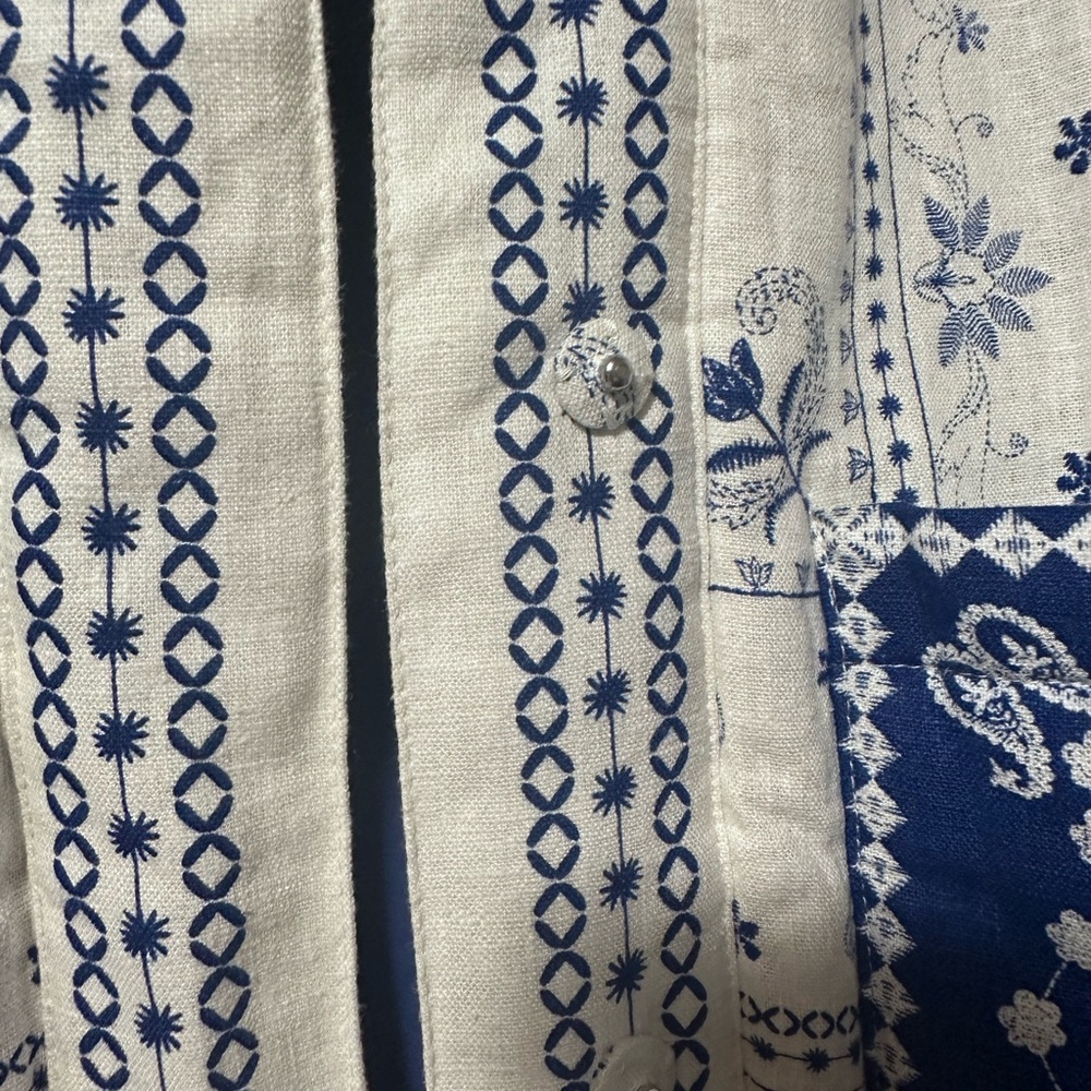 CAROLINE CONSTAS Blue and White Linen Jacket with Patchwork Bandana Print 💙🩵 - Picture 7 of 13